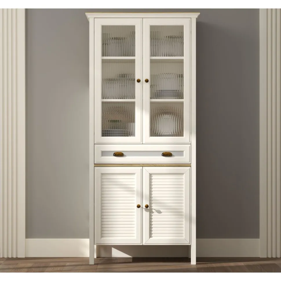 Vitriinikaappi Linento Furniture FRN-21020, 88x194cm, kerma/ruskea/harmaa