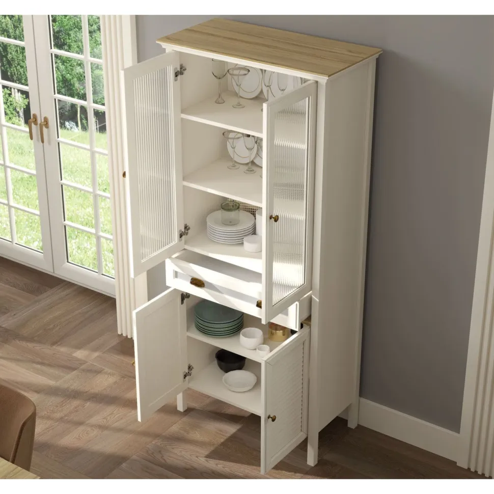 Vitriinikaappi Linento Furniture FRN-21020, 88x194cm, kerma/ruskea/harmaa
