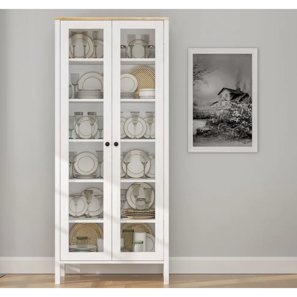 Vitriinikaappi Linento Furniture FRN-20074, 83x194cm, valkoinen