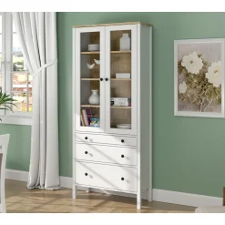 Vitriinikaappi Linento Furniture FRN-20069, 83x194cm, valkoinen/ruskea