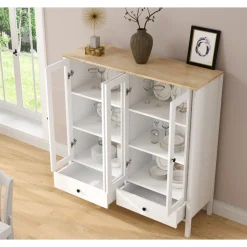 Vitriinikaappi Linento Furniture FRN-20071, 130x136cm, valkoinen/ruskea