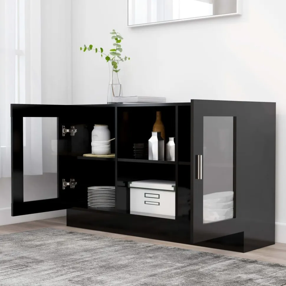 Vitriinikaappi musta 120x30.5x70 cm lastulevy
