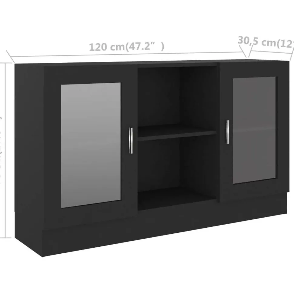 Vitriinikaappi musta 120x30.5x70 cm lastulevy