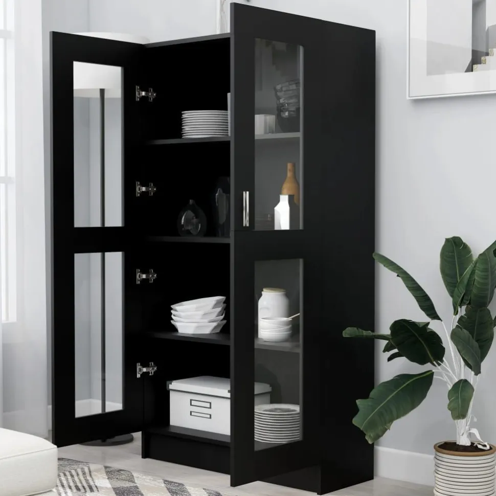 Vitriinikaappi musta 82.5x30.5x150 cm lastulevy