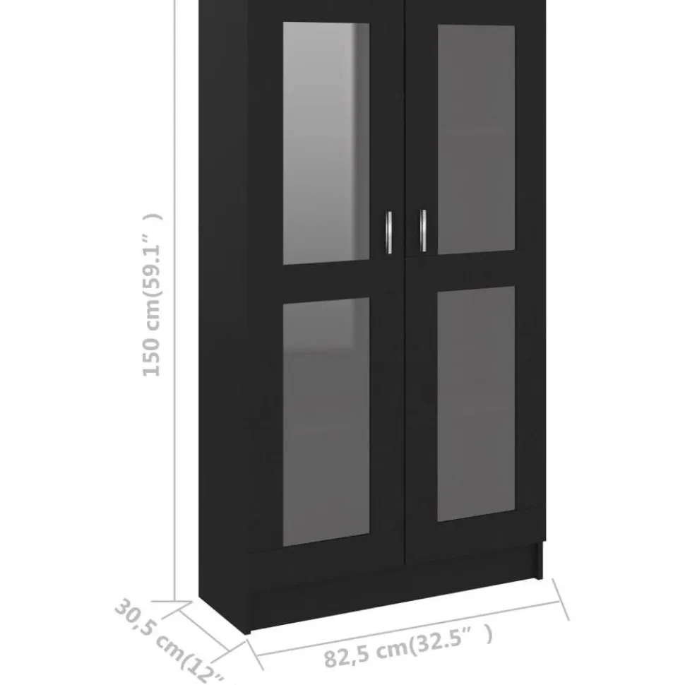 Vitriinikaappi musta 82.5x30.5x150 cm lastulevy