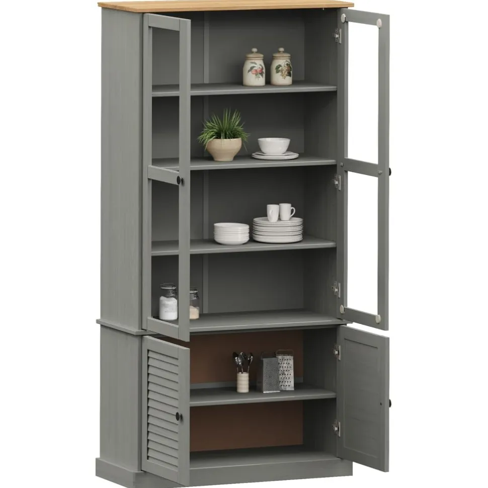 Vitriinikaappi VIGO harmaa 85x35x170 cm täysi mänty (53195)