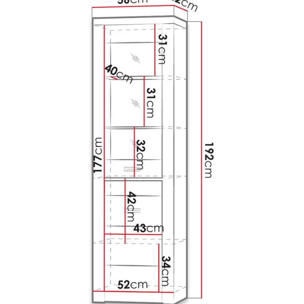 Vitriini Nomla INDIANAPOLIS 4 L, 56x192cm, valkoinen